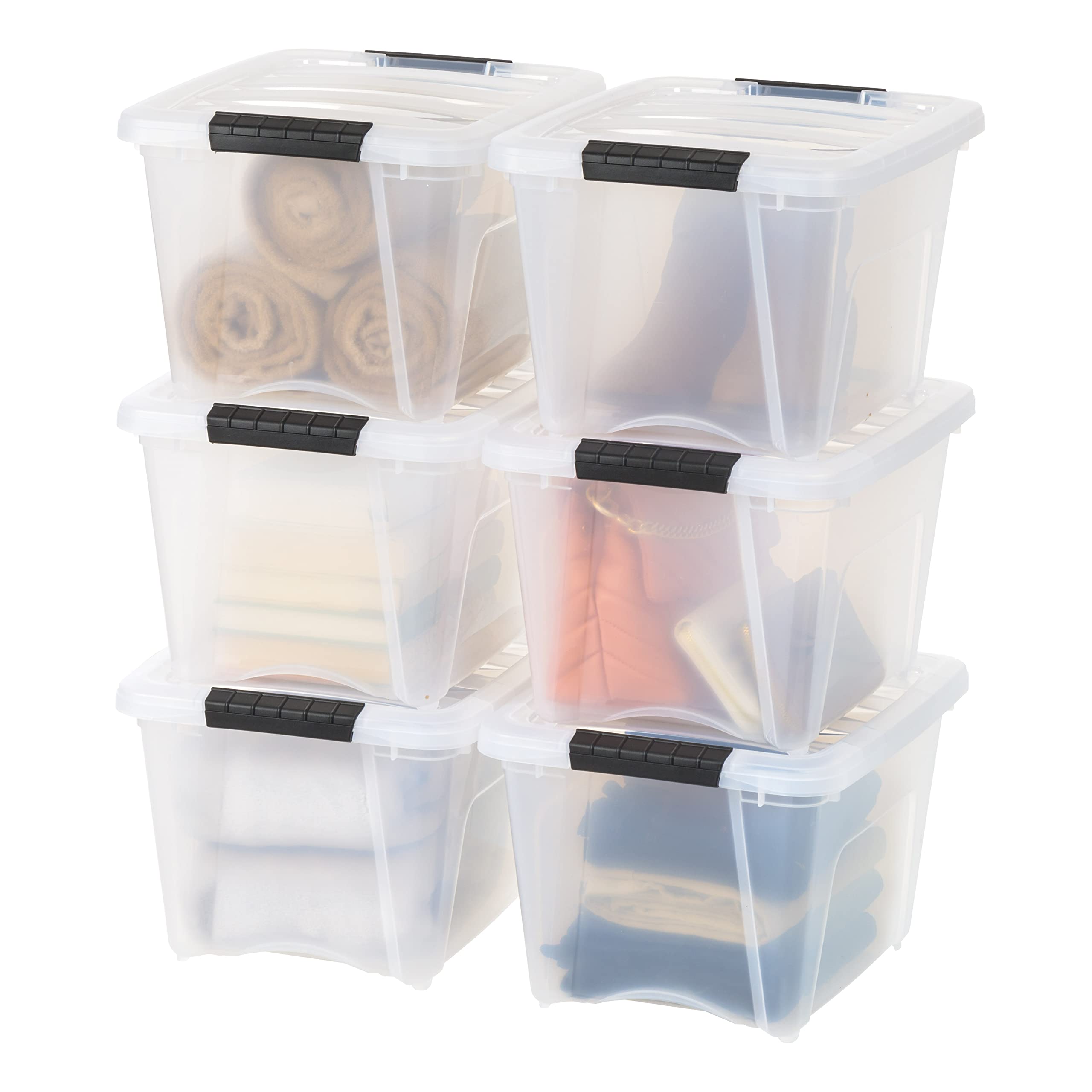 IRIS USA 19 Qt Stackable Plastic Storage Bins with Lids, 6 Pack - BPA-Free, Made in USA - See-Through Organizing Solution, Latch