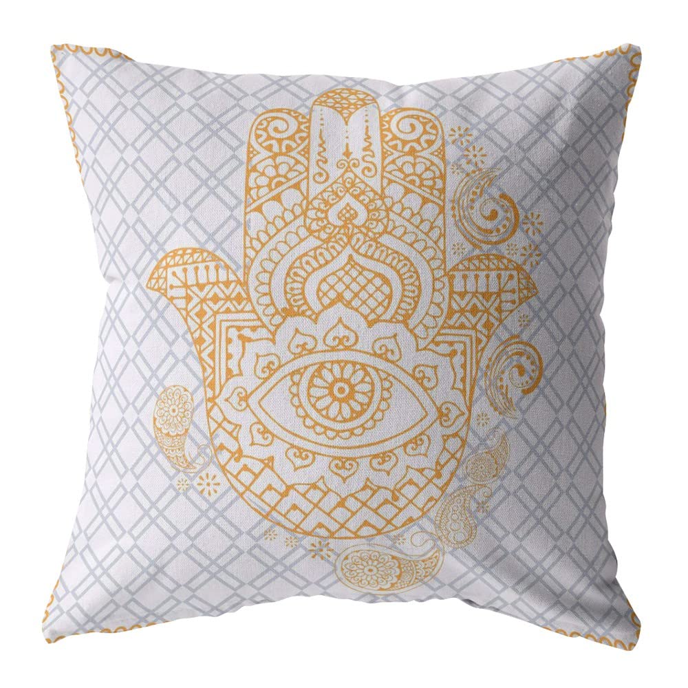 HomeRoots Gold On Gray 18â€ Gold Gray Hamsa Boho Suede Throw Pillow