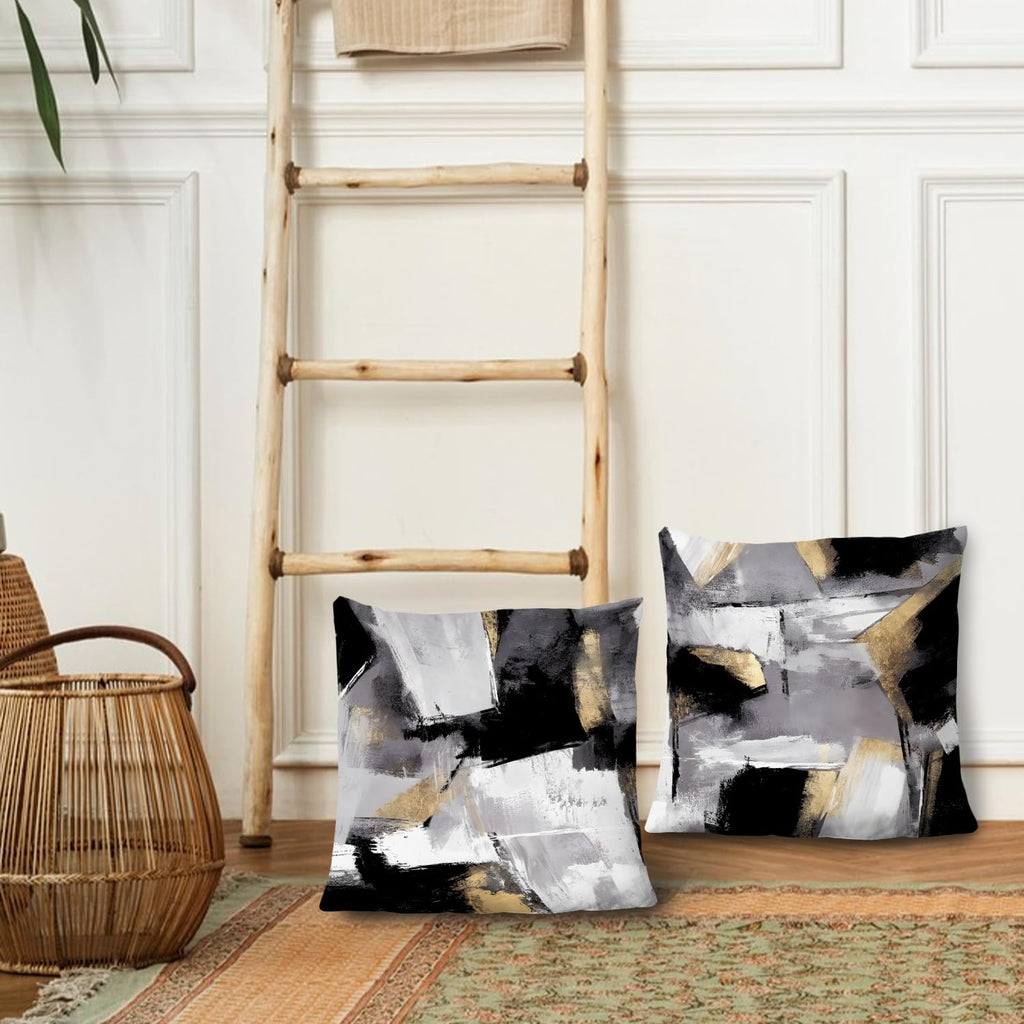 Supwhd Black And White Pillow Covers, Abstract White Black And Gold Pillow Covers 22X22 Set Of 2, Modern Black And White Pillow