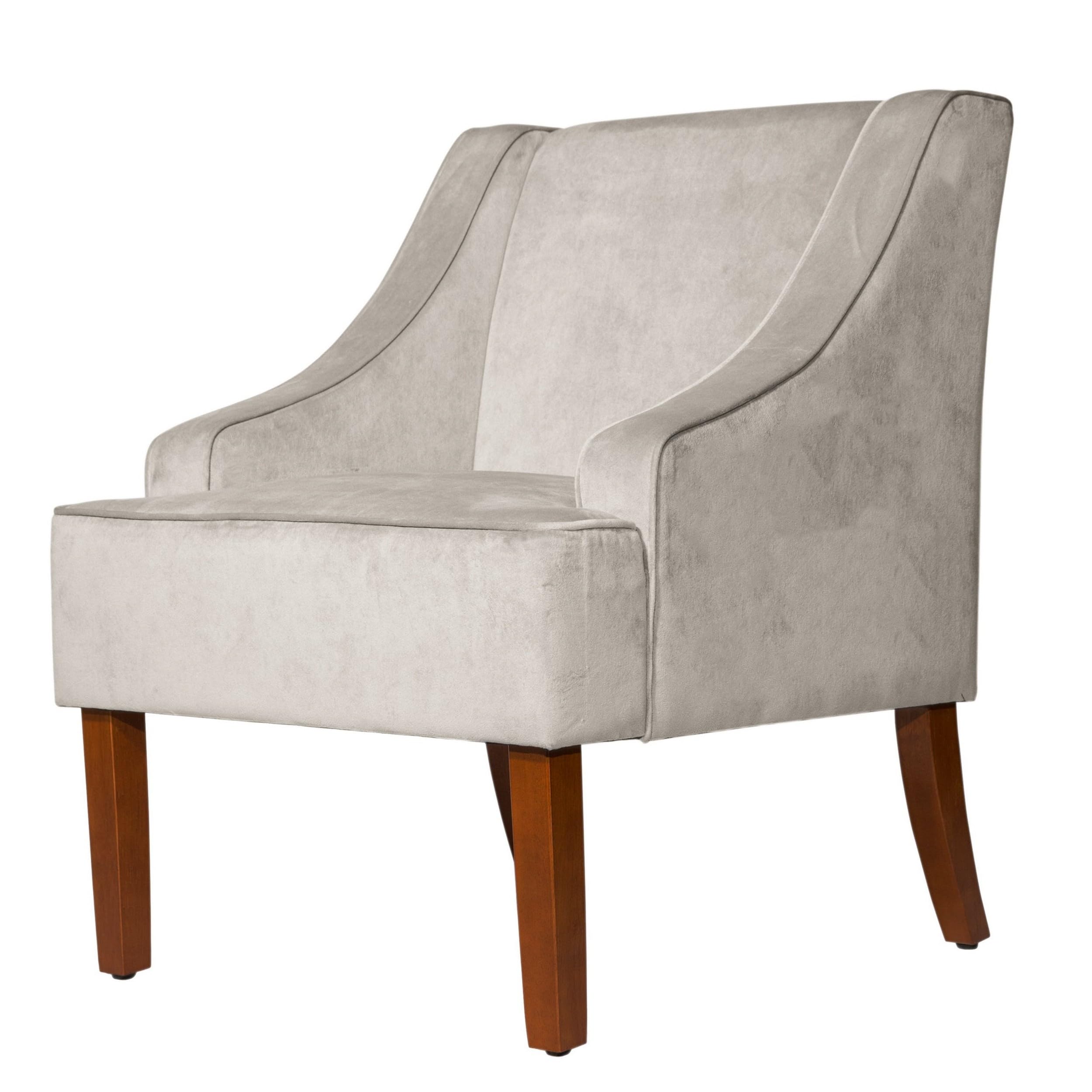 Benjara Wooden Accent Chair with Swooping Armrests, Gray and Brown