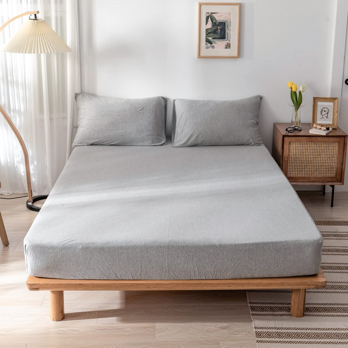 Doneus Jersey Knit Sheet - Queen Size Fitted Sheet - Easily Fits 15 Inch Mattress - Cozy Wrinkle Free, Durable Soft Comfy Extra
