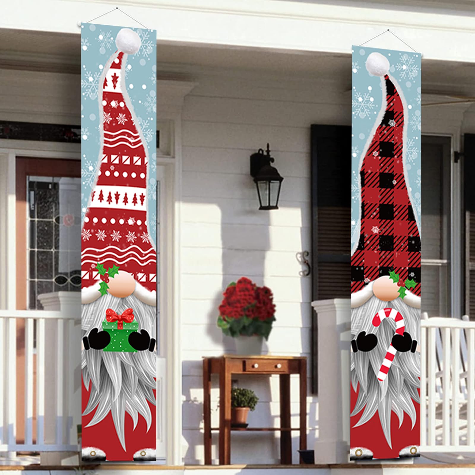 Outdoor Christmas Decorations - Gnomes Porch Sign Banners Hanging Decorations - Xmas Holiday Decor For Outside Indoor Yard Home