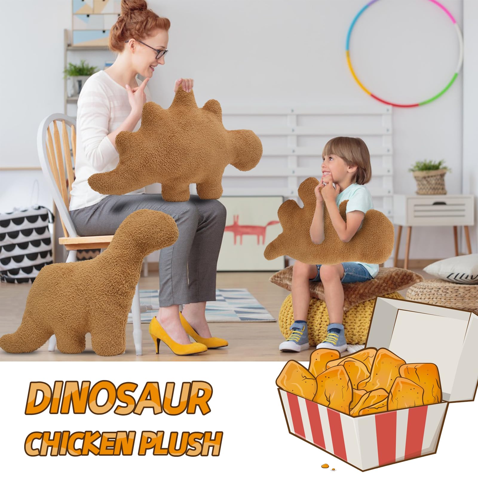 Tvvpgg Dino Nugget Plush,Large 23 In Dino Nugget Pillow Stuffed Toy, Funny Dino Chicken Nuggets Pillow Gifts For Kids Adults Gir