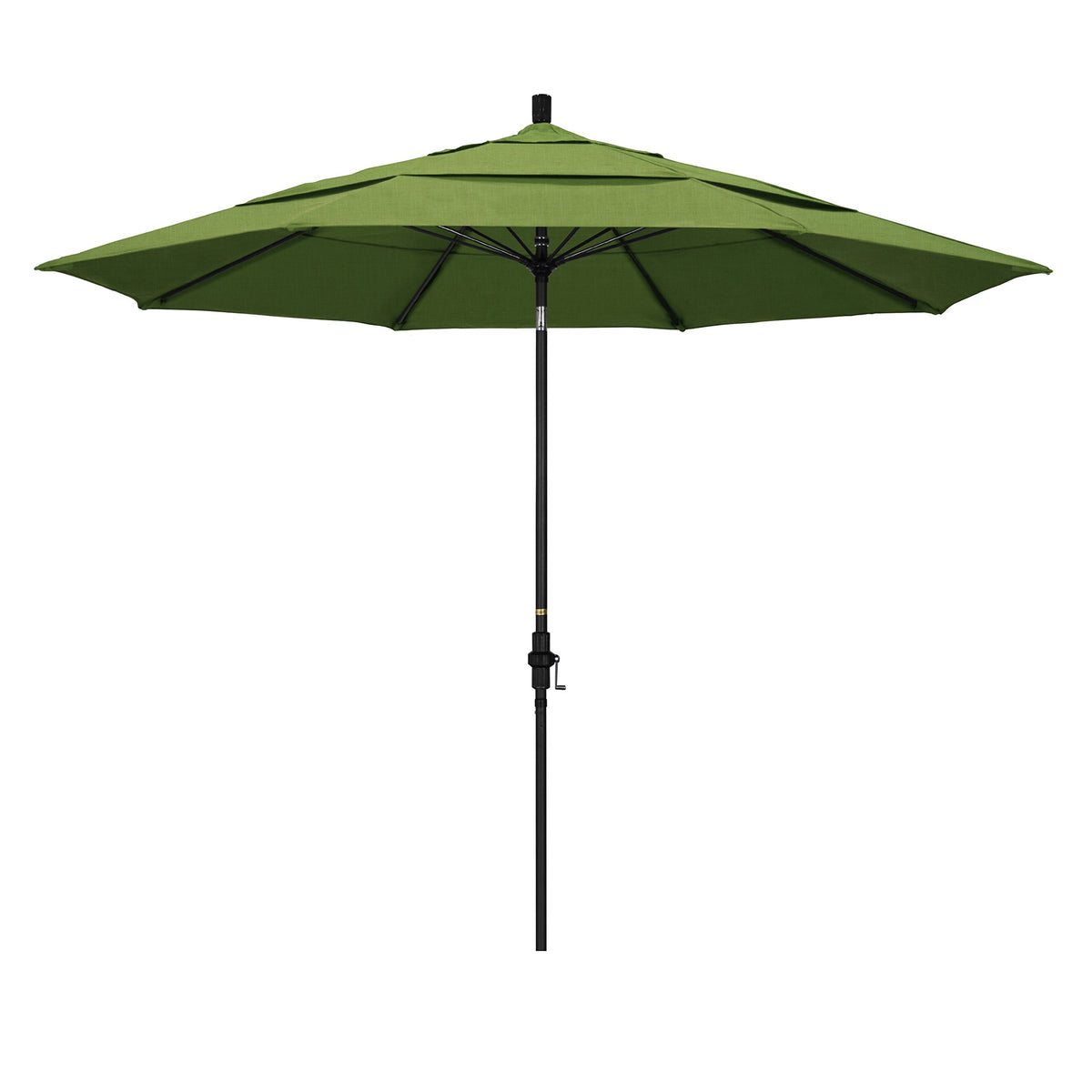 California Umbrella 11' Round Aluminum Pole Fiberglass Rib Patio Umbrella, Crank Lift, Collar Tilt, Black Pole, Sunbrella Spectr