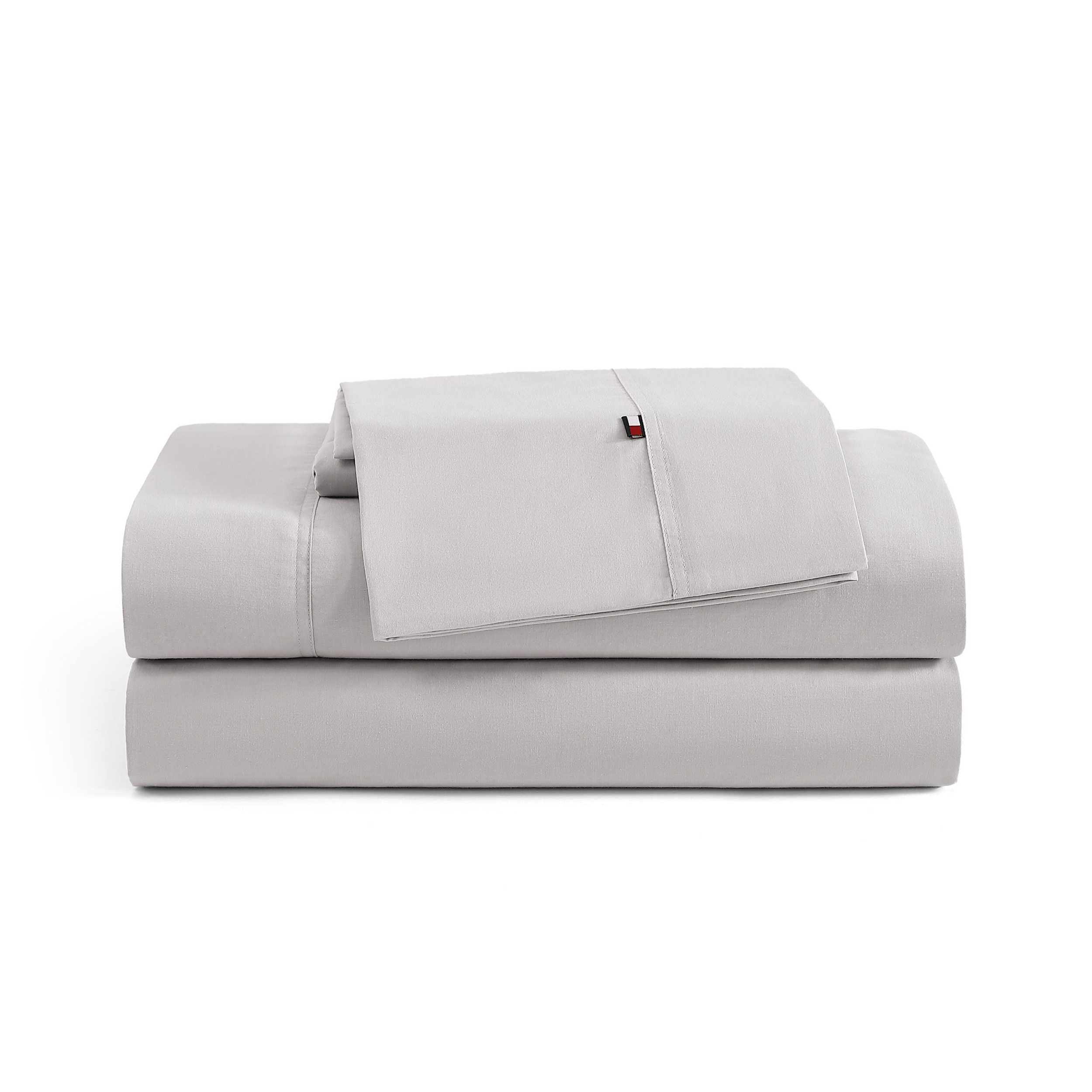Tommy Hilfiger - Sheet Set, Cotton Percale Bedding with Matching Pillowcase, Crisp & Cool, Solid Home Essentials (Grey, Twin)