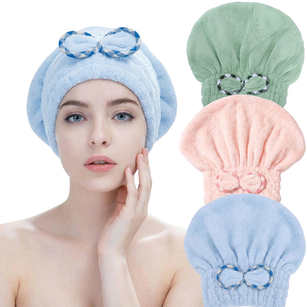 Extrapins 3Pack Microfiber Hair Drying Cap, Quick Dry Fast Drying Hair Caps