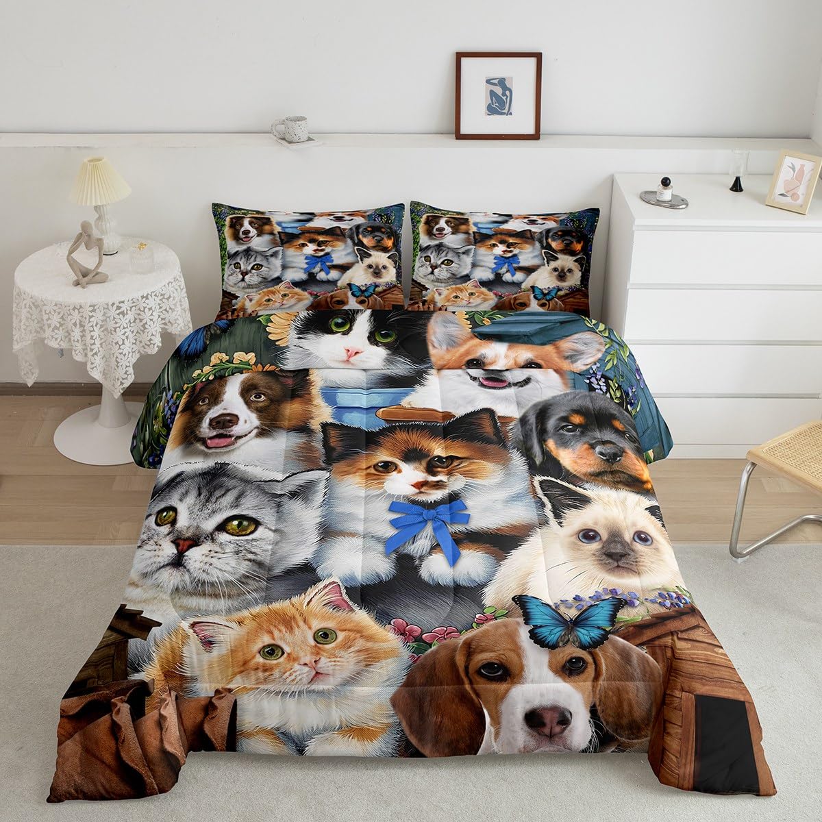 Cat Twin Comforter Set For Boys Girls Kids Kawaii Bedding Cute Animal Pet Kitten Comforter Lovely Kitten Puppy Down Comforter Ca