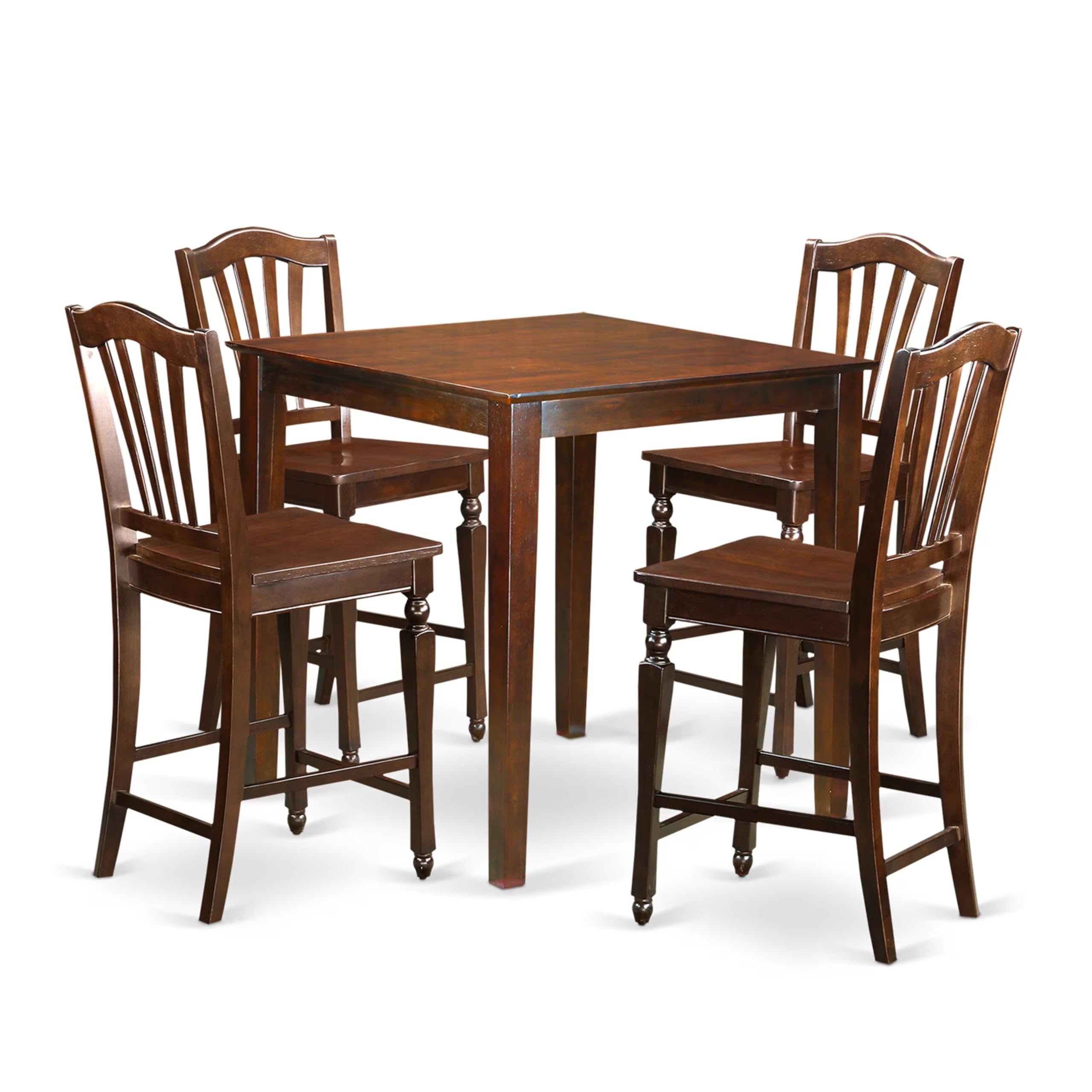 East West Furniture VNCH5-MAH-W 5 Piece Counter Height Dining Set Includes a Square Kitchen Table and 4 Dining Room Chairs, 36x36 Inch, Mahogany