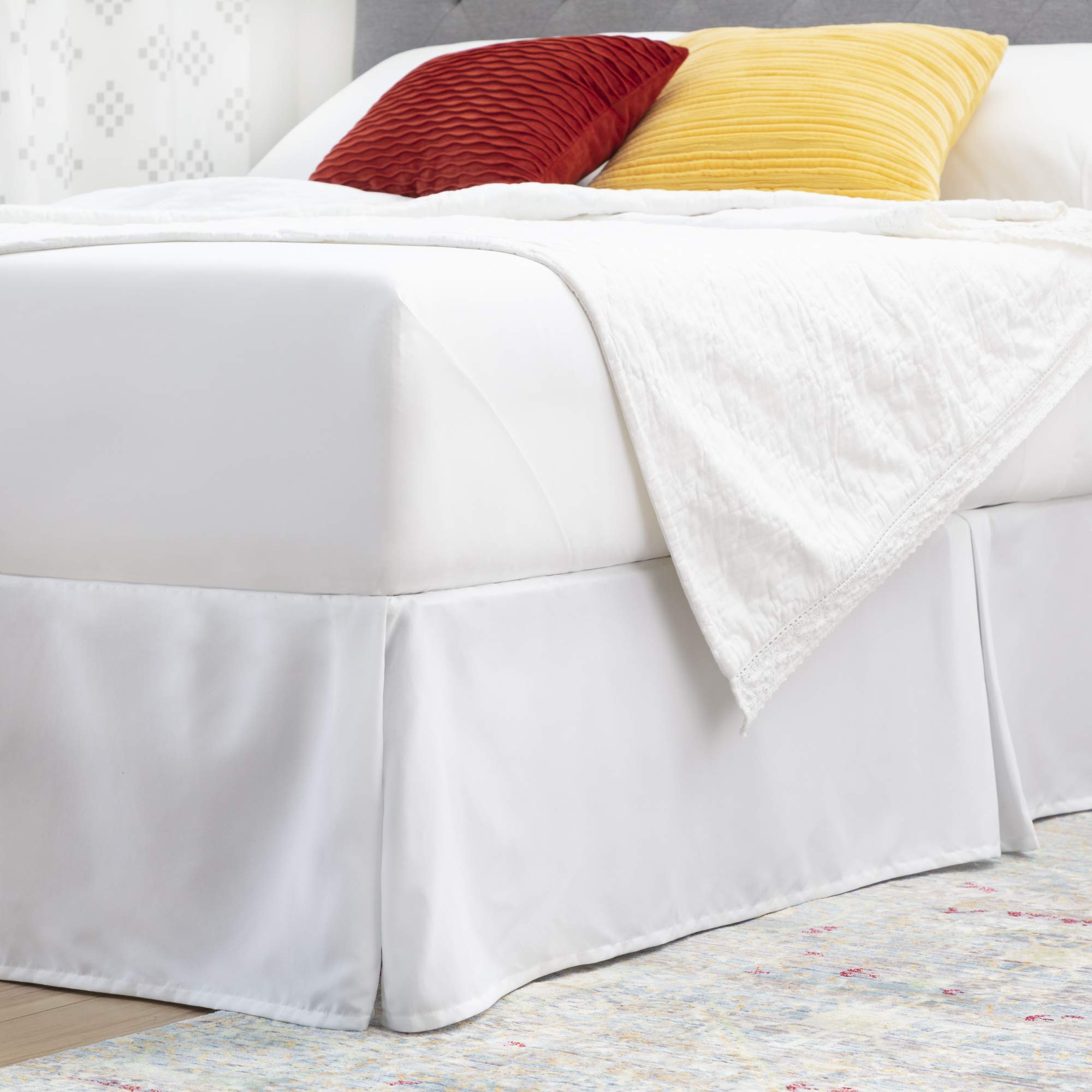 Linenspa 14 Inch Wrinkle And Fade Resistant-Machine Washable-Easy Use Pleated Microfiber Bed Skirt, Cal King, White