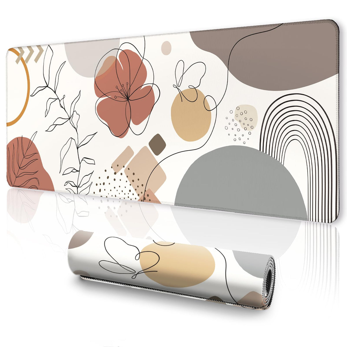 Mats On Top Of Desks, Large Desk Mat, Cute Mousepad, Boho Mouse Pad, Abstract Mid Century Modern Tropical, Neutral Office Suppli