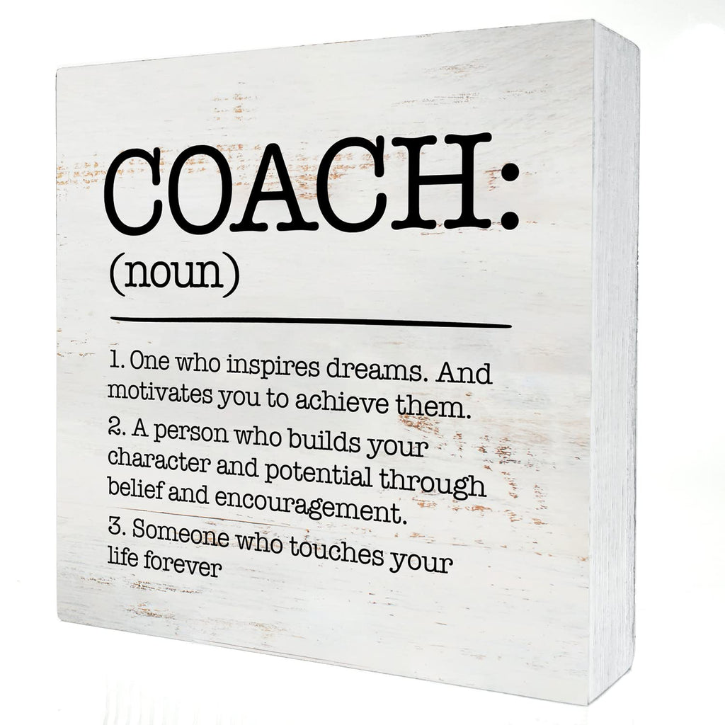 HDKY Wood Box Sign, Coach Definition, 5 x 5 inches, Rustic Decorative Signage for Wall and Desktop, Ideal Gift for Any Occasion