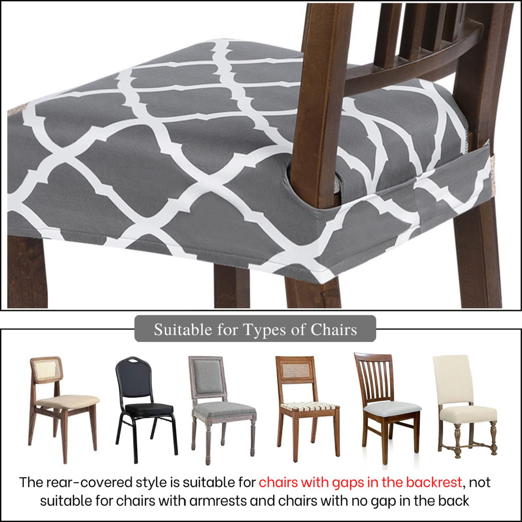 Searchi Stretch Dining Chair Seat Covers Set Of 6, Soft Removable Washable Seat Covers For Dining Chairs, Dining Room Seat Cover Protector (Rear-Covered, Grey)