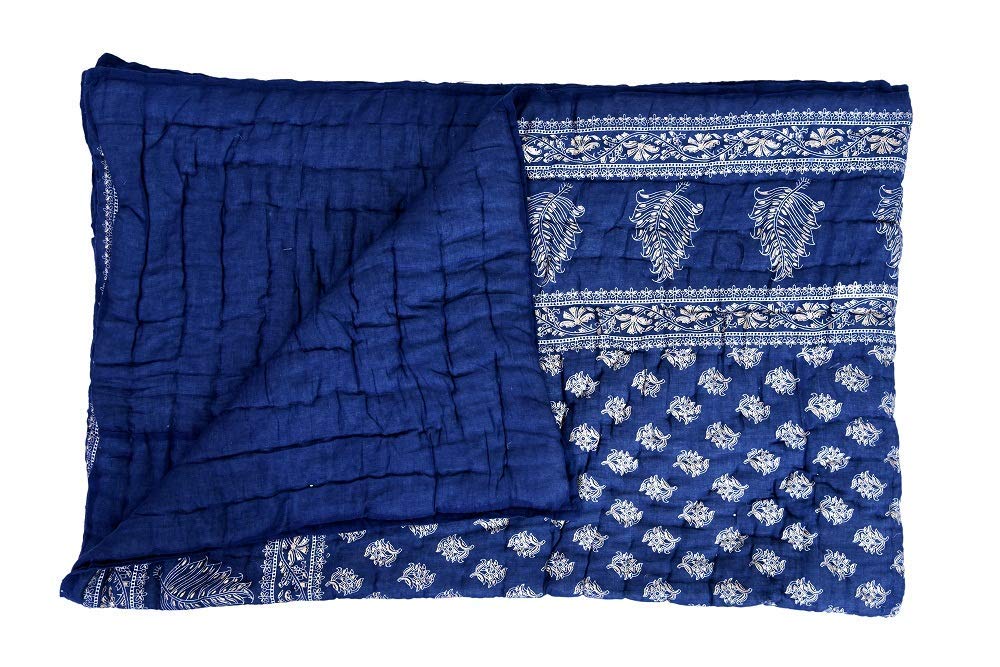 Svt Traditional Famous Jaipuri Beautiful Floral Print In Royal Blue Silver & Gold Jaipuri Rajai/Razai/Quilt King Size/King Size 