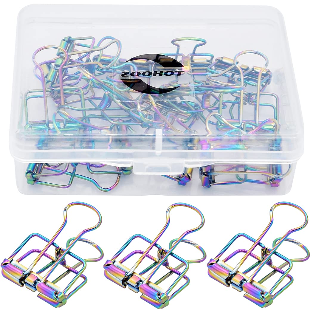 Binder Clips Premium Wire Clips Fancy Rainbow Colors Hollow Paper Clips - Pack Of 15
