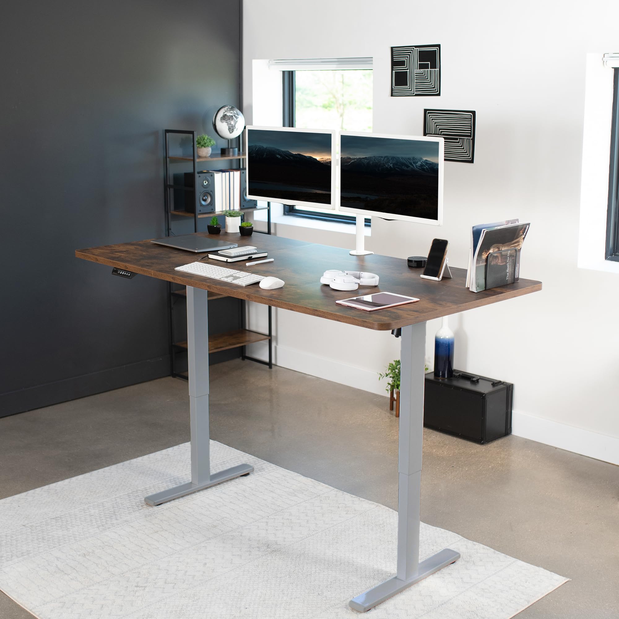 Vivo Electric 71 X 36 Inch Rustic Standing Desk Workstation, Memory Controller Height Adjustment, 1B Series, Vintage Brown Top Gray Frame, Desk-Kit-1G7N-36