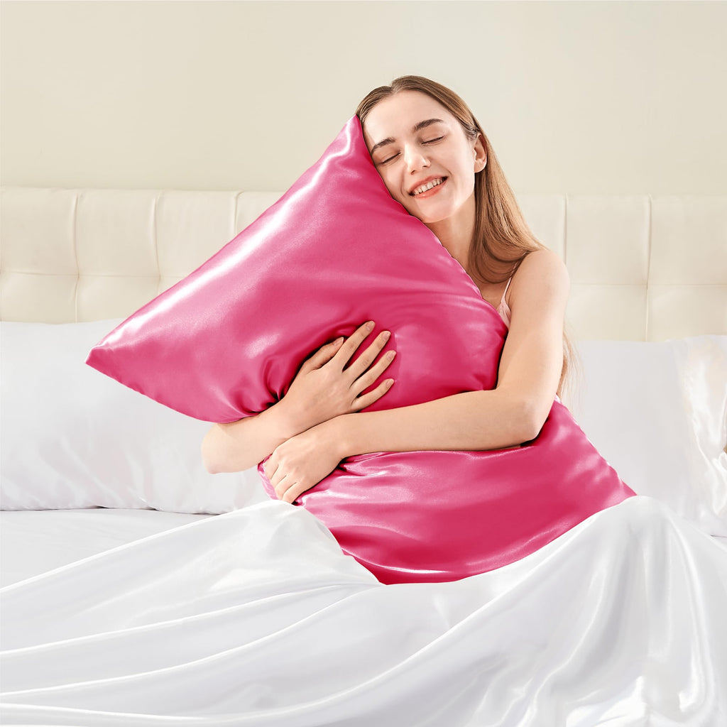 Bedelite Satin Silk Body Pillow Case Cover For Hair And Skin, Premium And Silky Hot Pink Long Body Pillow Pillowcase 20X54 With