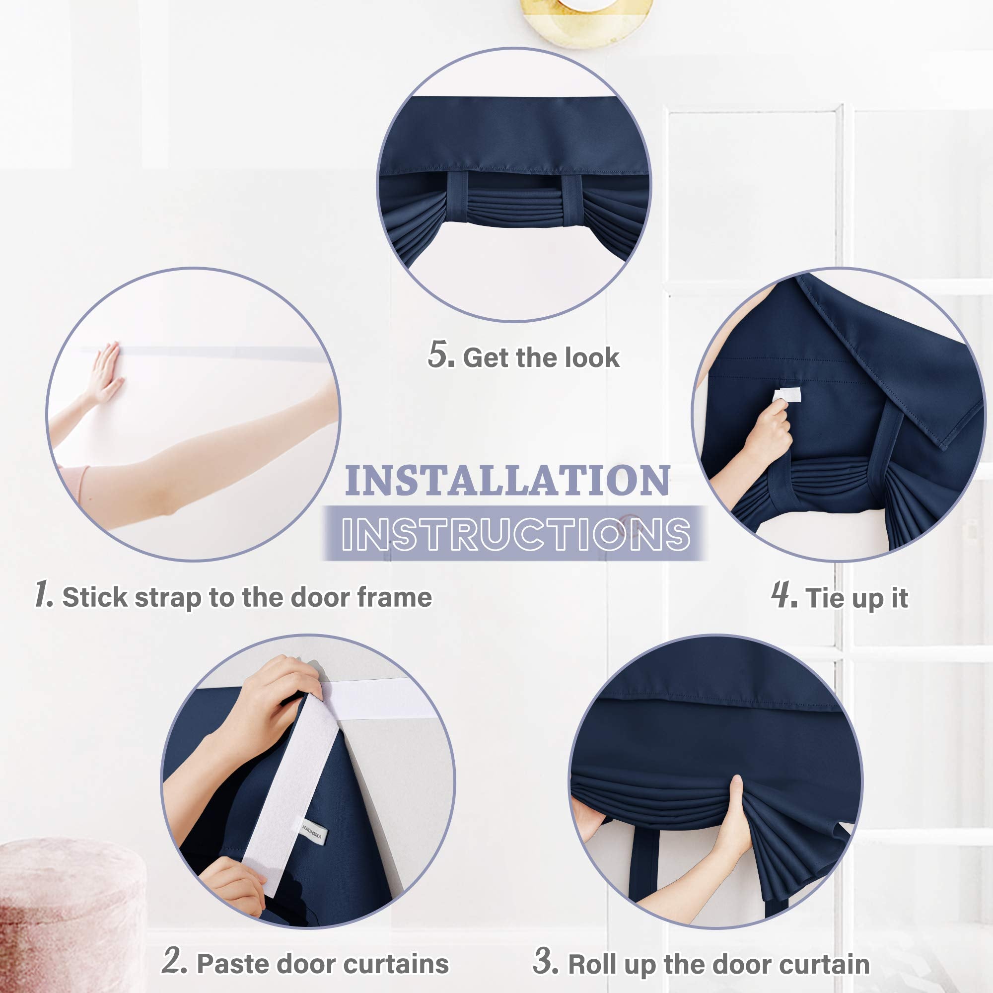 Ryb Home Sightlight French Door Curtains 2 Panels, Privacy Half Door Window Curtains Thermal Insulate Covering For Patio Door Glass Door Front Door, 12 Inch X 40 Inches, Navy