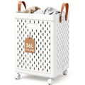 Plastic Rolling Laundry Basket with Wheels, Foldable Laundry Hamper for Small Spaces, Laundry Cart with Wheels and Handle, Wheel