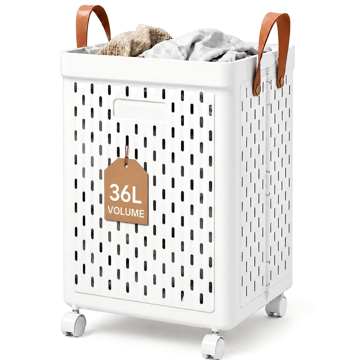 Plastic Rolling Laundry Basket with Wheels, Foldable Laundry Hamper for Small Spaces, Laundry Cart with Wheels and Handle, Wheel
