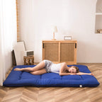 Maxyoyo Japanese Floor Mattress Futon Mattress Queen Size, Thicken Tatami Mat Sleeping Pad Foldable Roll Up Mattress Trifold Mattress Pad Guest Mattress Bed Floor Bed, Royal Blue, Queen