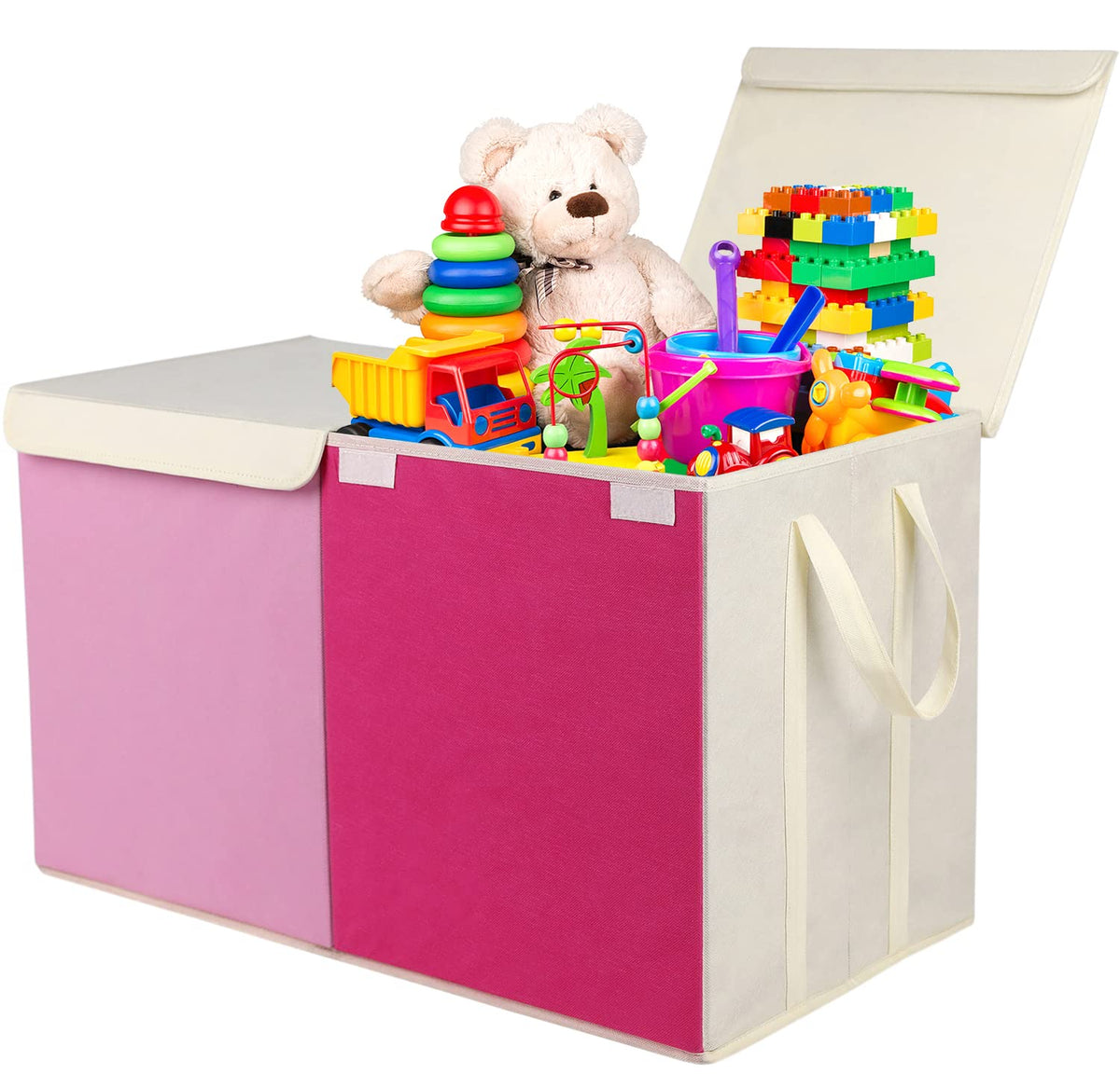 Victorich Large Toy Box Chest With Lid, Collapsible Sturdy Toy Storage Organizer Boxes Bins Baskets For Kids, Boys, Girls, Nursery, Playroom (Classical Beige)