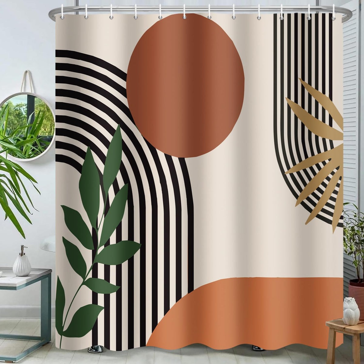 Chloroplastid Long Shower Curtain 72 X 78 Inch Boho Shower Curtain For Bathroom Mid Century Modern Bohemian Abstract Geometric F