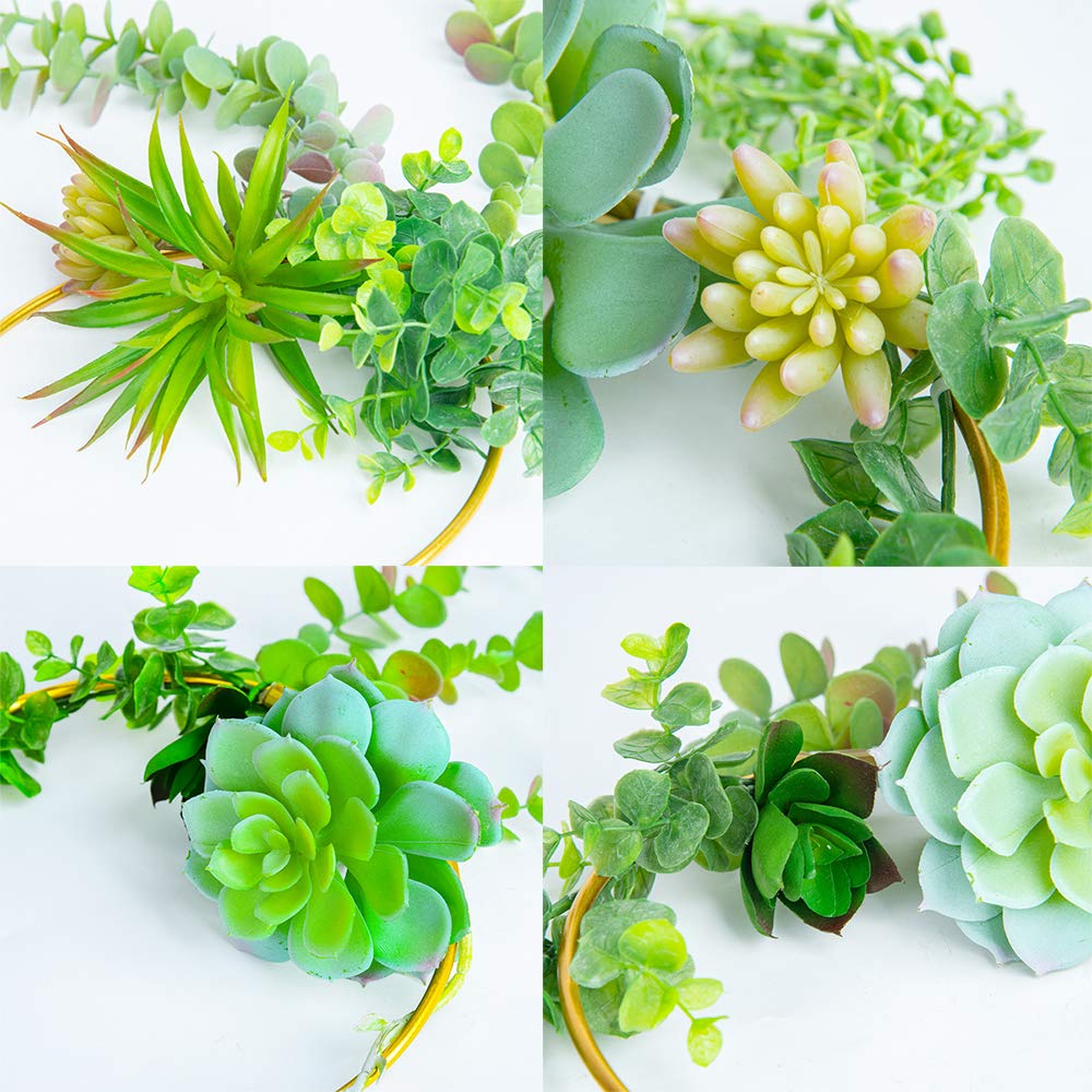 Swthony Artificial Succulents Wreath Set Of 3 Hanging Gold Geometric Garland Greenery Wreath Wall Decor For Wedding Party Nurser