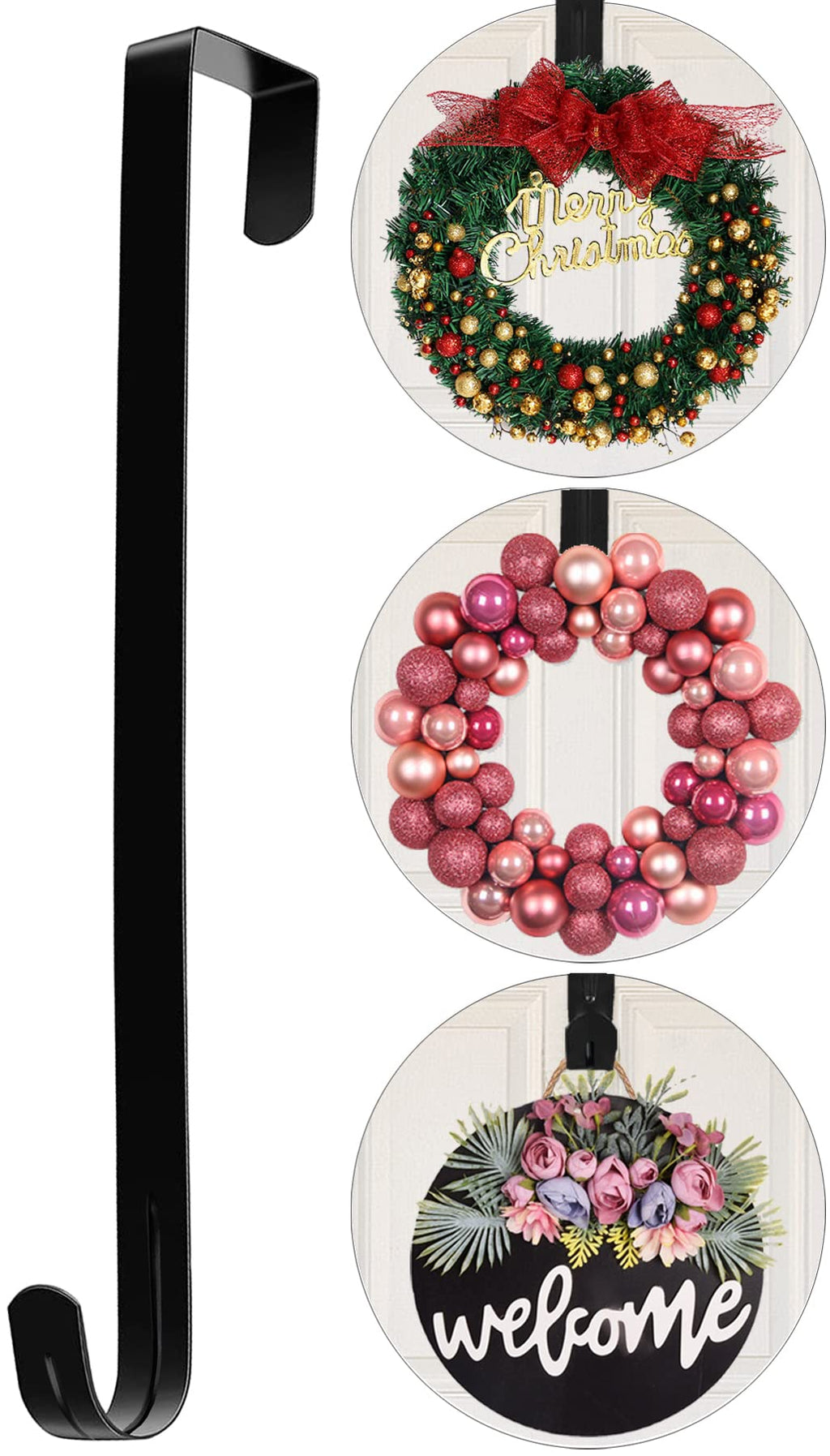 Komotu 12' Wreath Hanger for Front Door Halloween Christmas Easter Decoration Metal Over The Door Single Hook Ornament Wreath D