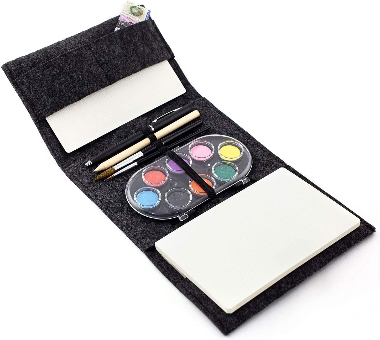 Three By Three Seattle Jotblock Travel Postcard Watercolor Paint Set, Watercolor Set Includes 12 Blank Postcards, 2 Brushes, 8 P