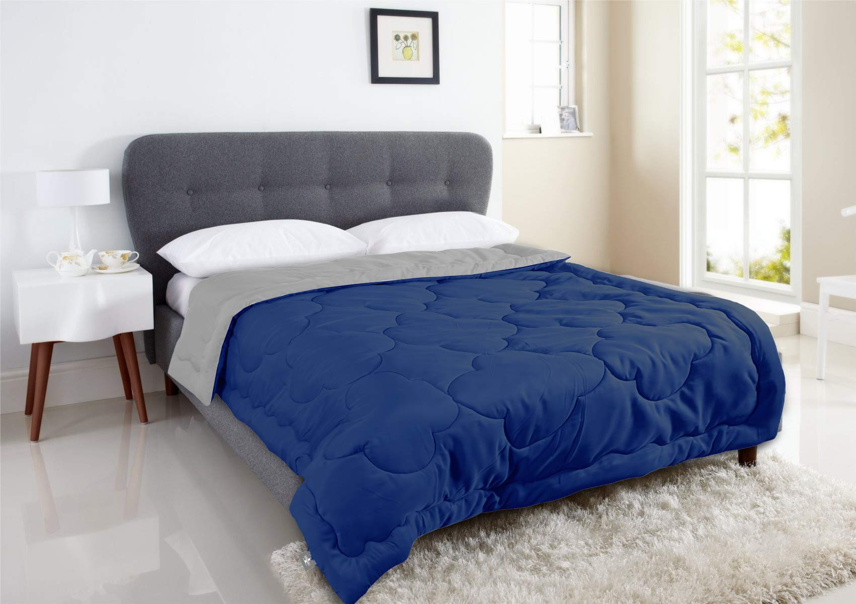 Microfibre Iw 11B Reversible Ac Comforter/Blanket/Quilt, Lightweight, Double/Queen (Grey/Blue), 250 Gsm