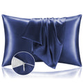 Bedelite Satin Pillowcase With Zipper, Navy Pillow Cases Queen Size Set Of 2, Super Soft And Cooling Similar To Silk Pillow Case