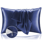 Bedelite Satin Pillowcase With Zipper, Navy Pillow Cases Queen Size Set Of 2, Super Soft And Cooling Similar To Silk Pillow Case