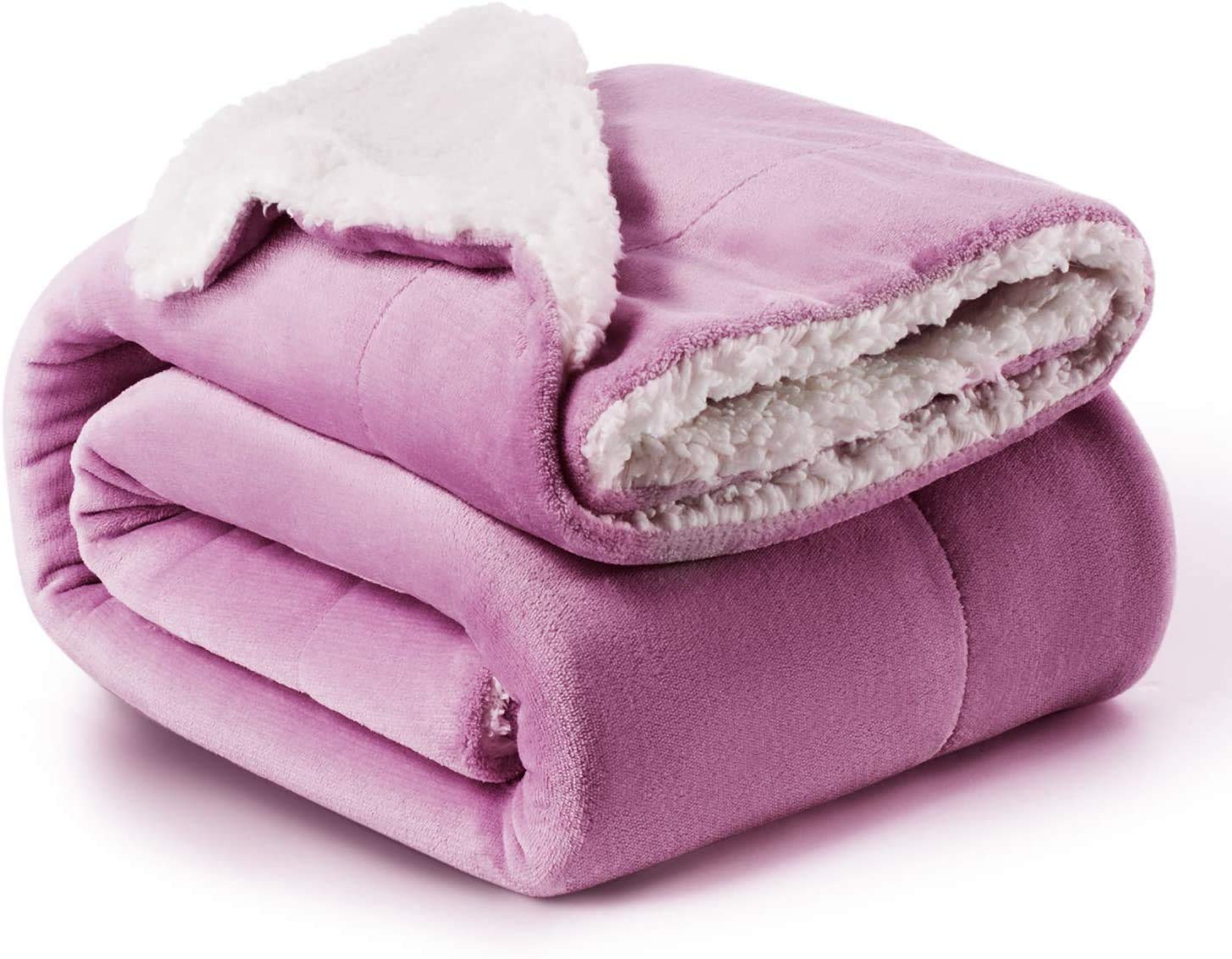 Bsb Home Polyester Micromink Warm Sherpa Super Soft Flannel Solid/Plain Blanket For Light/Mild Winter, Pink, Size 150 X 230 Cms 