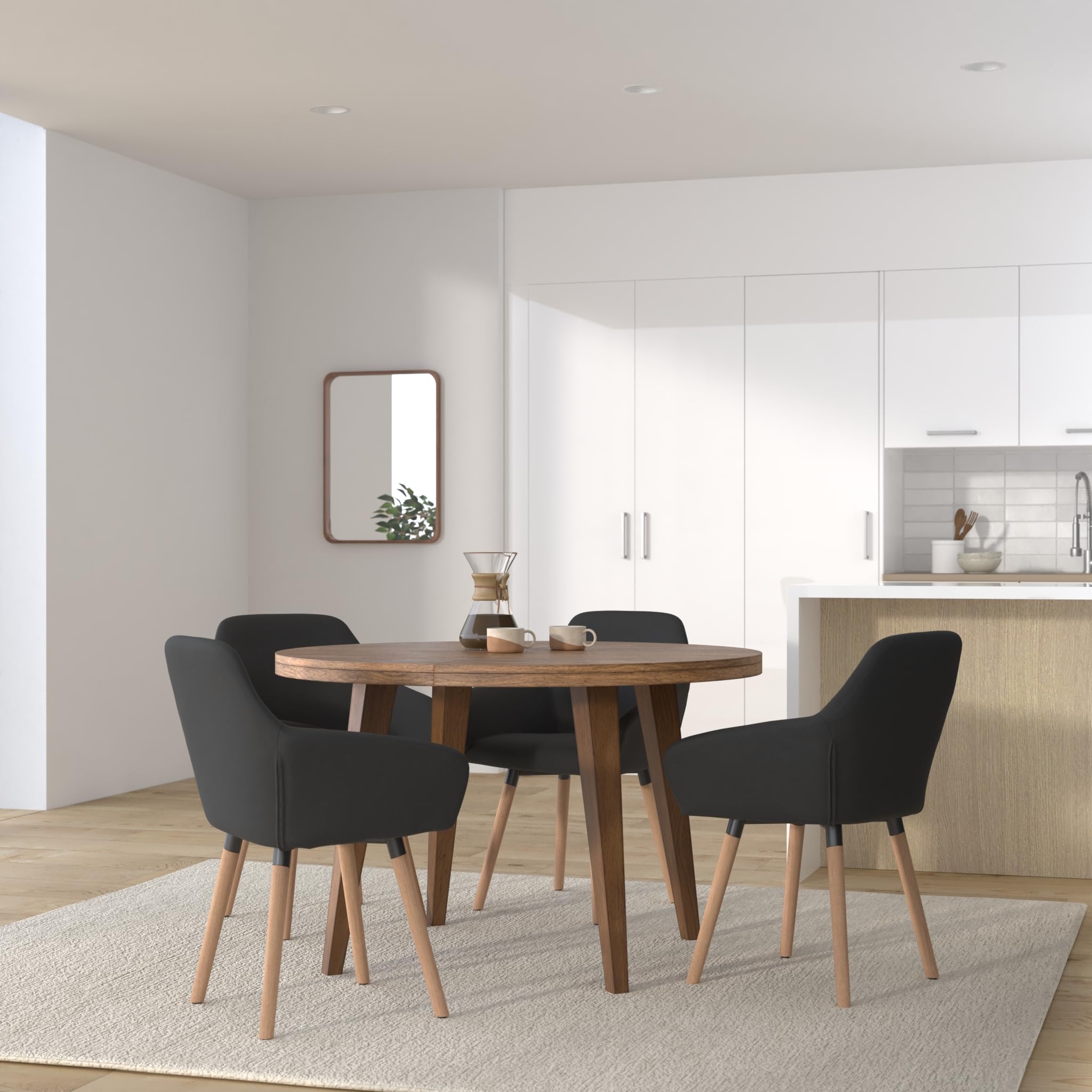 vidaXL Set of 2 Dining Chairs - Comfortable Black Fabric Chairs with Solid Wood Legs - Ergonomically Designed for Home Dining Room or Living Room