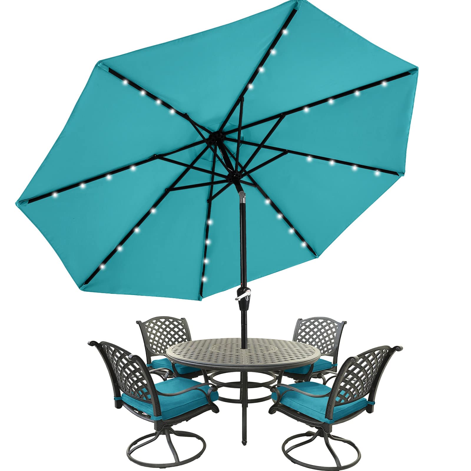 Mastercanopy Patio Umbrella With 32 Solar Led Lights -8 Ribs (9Ft,Turquoise)