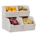 Trironsun 2 Set Bamboo Pantry Storage Bins Wood Stackable Baskets Potato and Onion Storage Bins Fruits Vegetable Bread Organizat