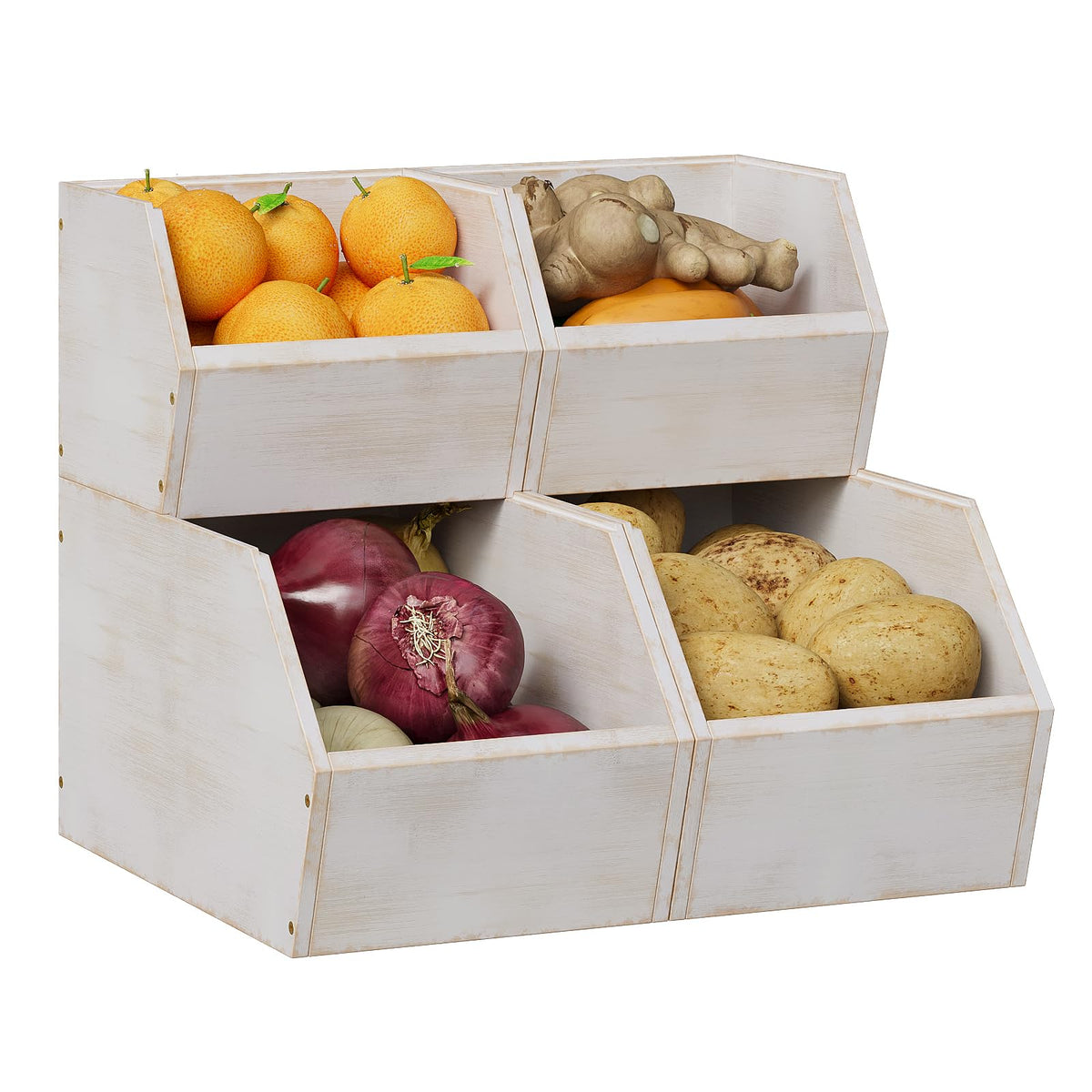 Trironsun 2 Set Bamboo Pantry Storage Bins Wood Stackable Baskets Potato and Onion Storage Bins Fruits Vegetable Bread Organizat