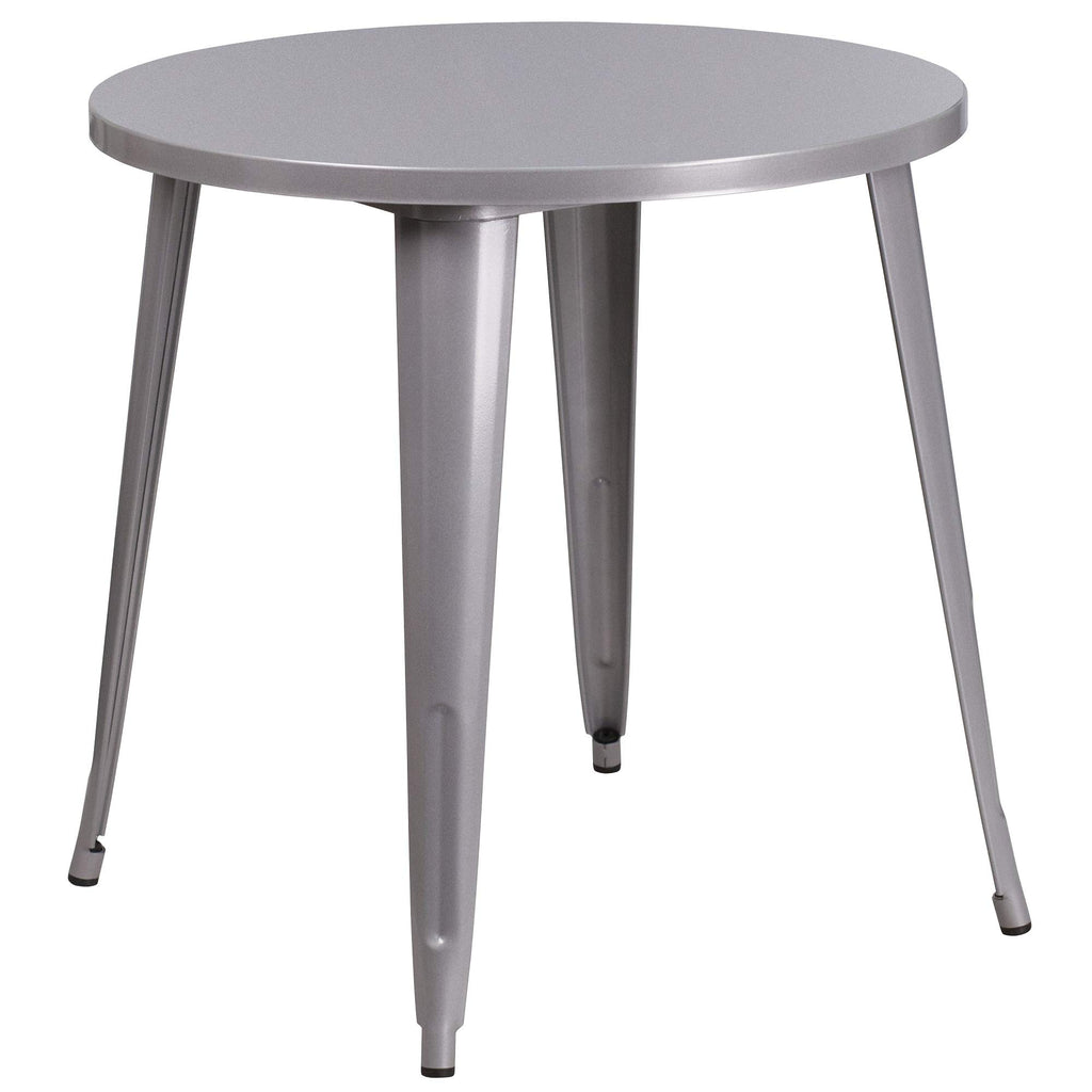 Flash Furniture Conrad Commercial Grade 30" Round Silver Metal Indoor-Outdoor Table Set with 2 Arm Chairs