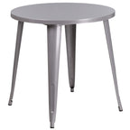 Flash Furniture Conrad Commercial Grade 30" Round Silver Metal Indoor-Outdoor Table Set with 2 Arm Chairs