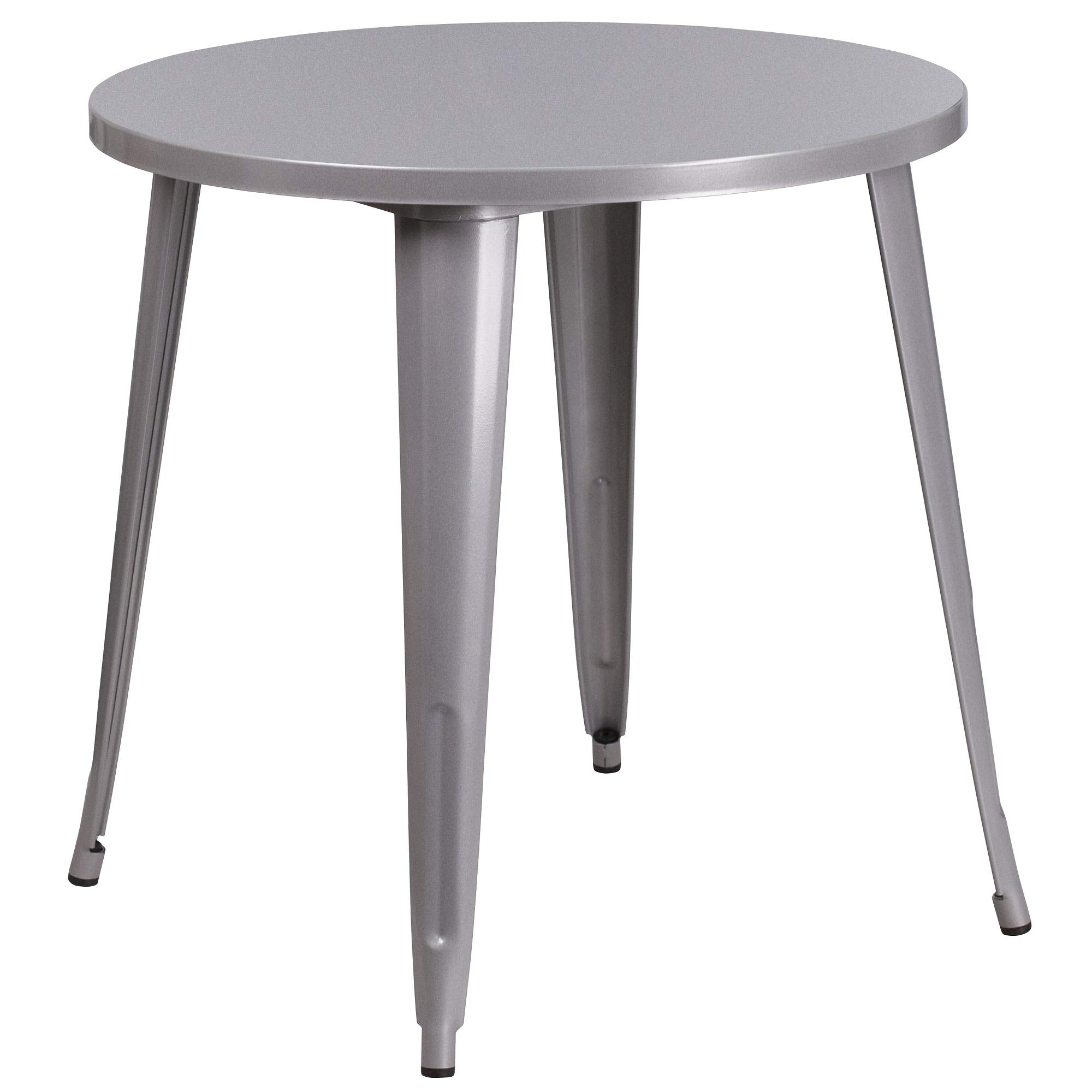 Flash Furniture Conrad Commercial Grade 30" Round Silver Metal Indoor-Outdoor Table Set with 2 Arm Chairs