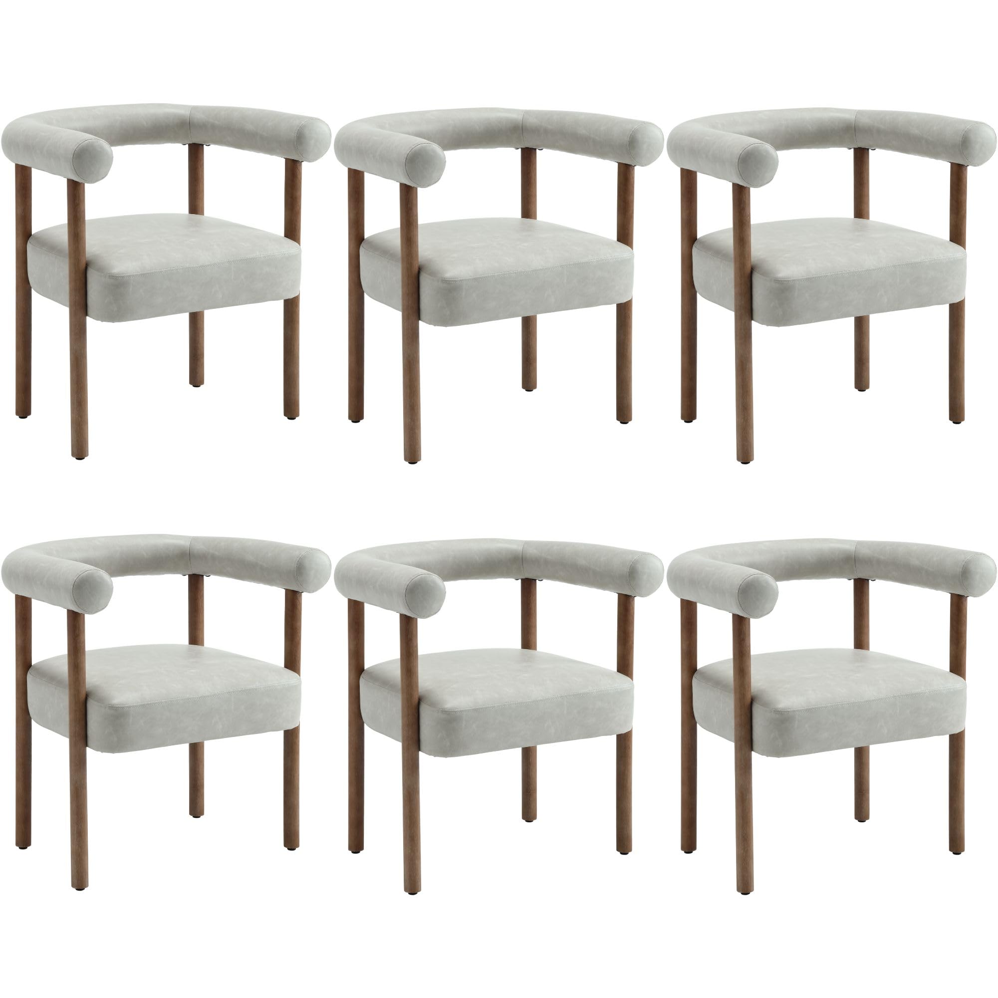 Bestano Mid-Century Modern Dining Chairs Set Of 6, Armrest Barrel Dining Chairs Side Accent Chairs With Curved Back, Upholstered