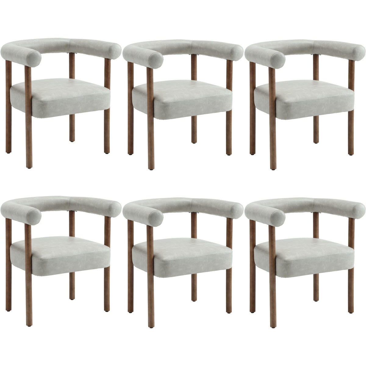Bestano Mid-Century Modern Dining Chairs Set Of 6, Armrest Barrel Dining Chairs Side Accent Chairs With Curved Back, Upholstered