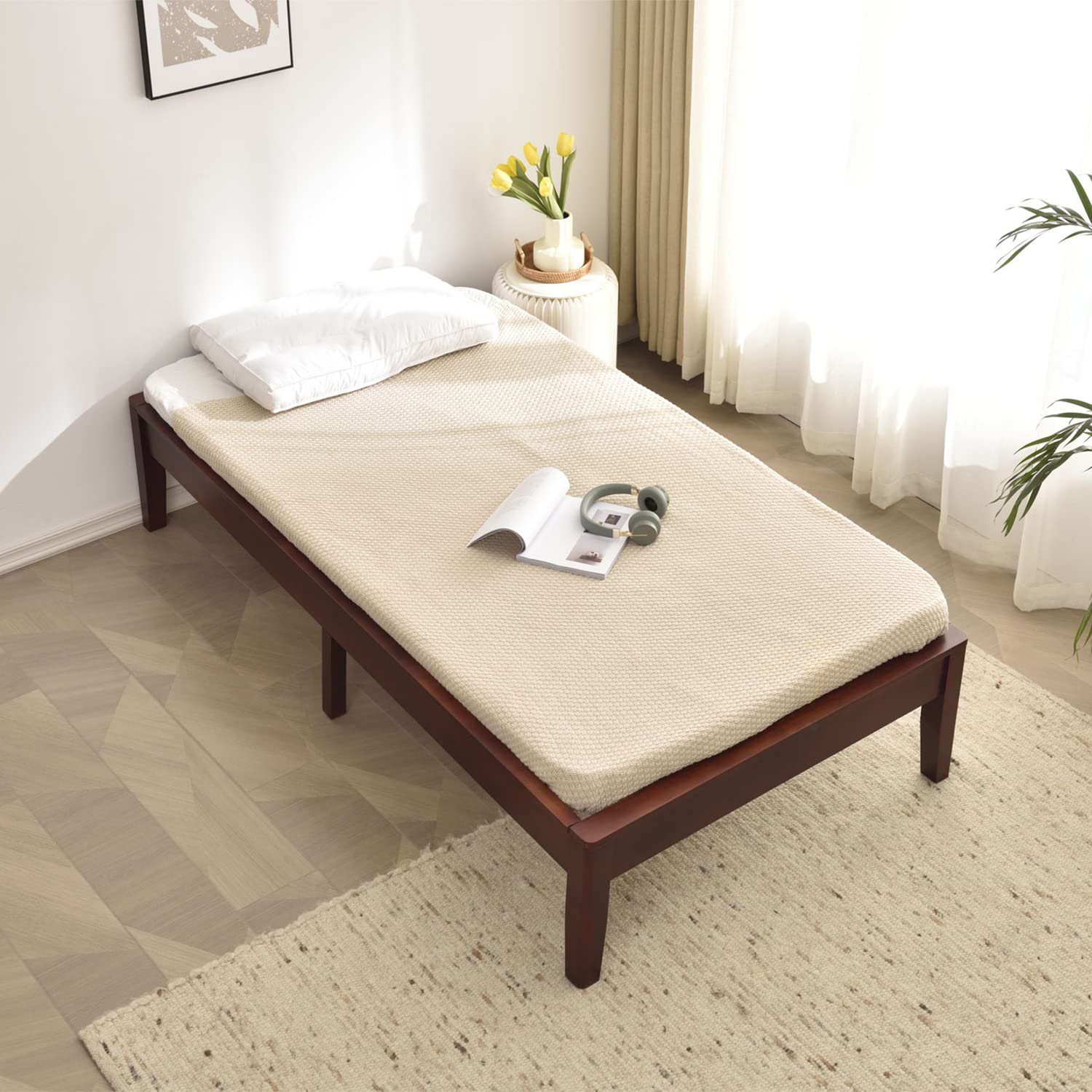 Better Home Products Stella Solid Pine Wood Twin Platform Bed Frame In Mahogany