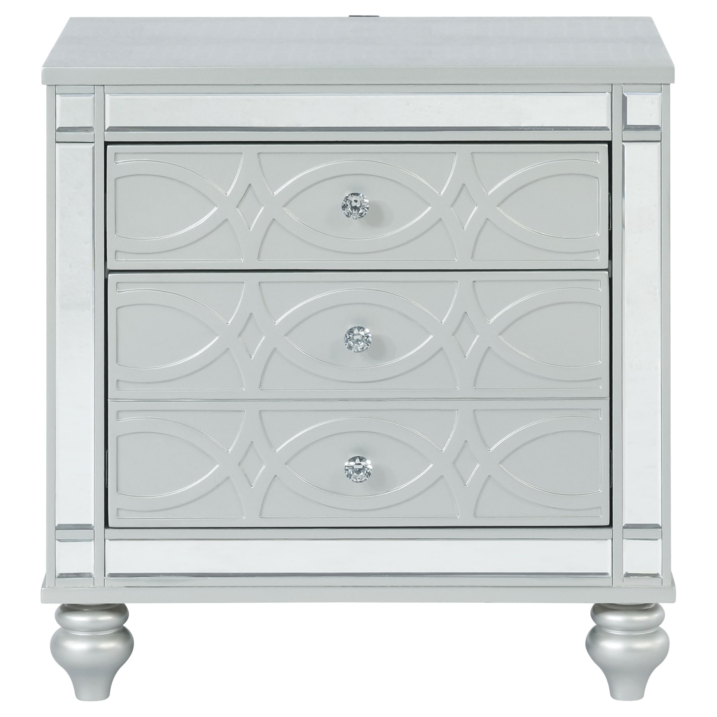 Coaster Home Furnishings Gunnison Modern Classic Wood 2-Drawer Bedroom Nightstand Bedside Table Organizer Unit with USB Charging Outlet Silver Metallic 223212