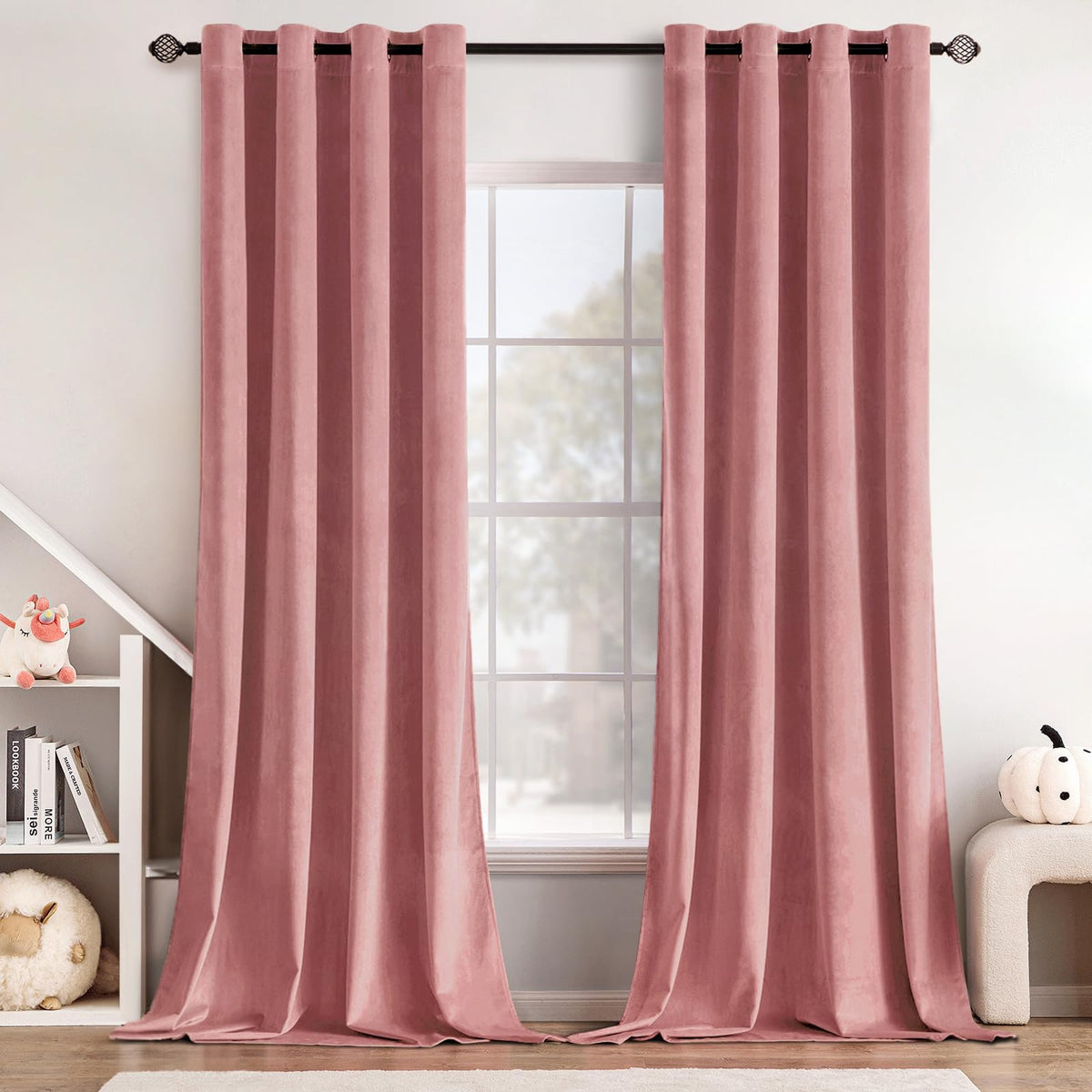 Miulee Blush Pink Velvet Curtains Thermal Insulated Soundproof Room Darkening Blackout Curtains/Grommet Black Out Window Drapes