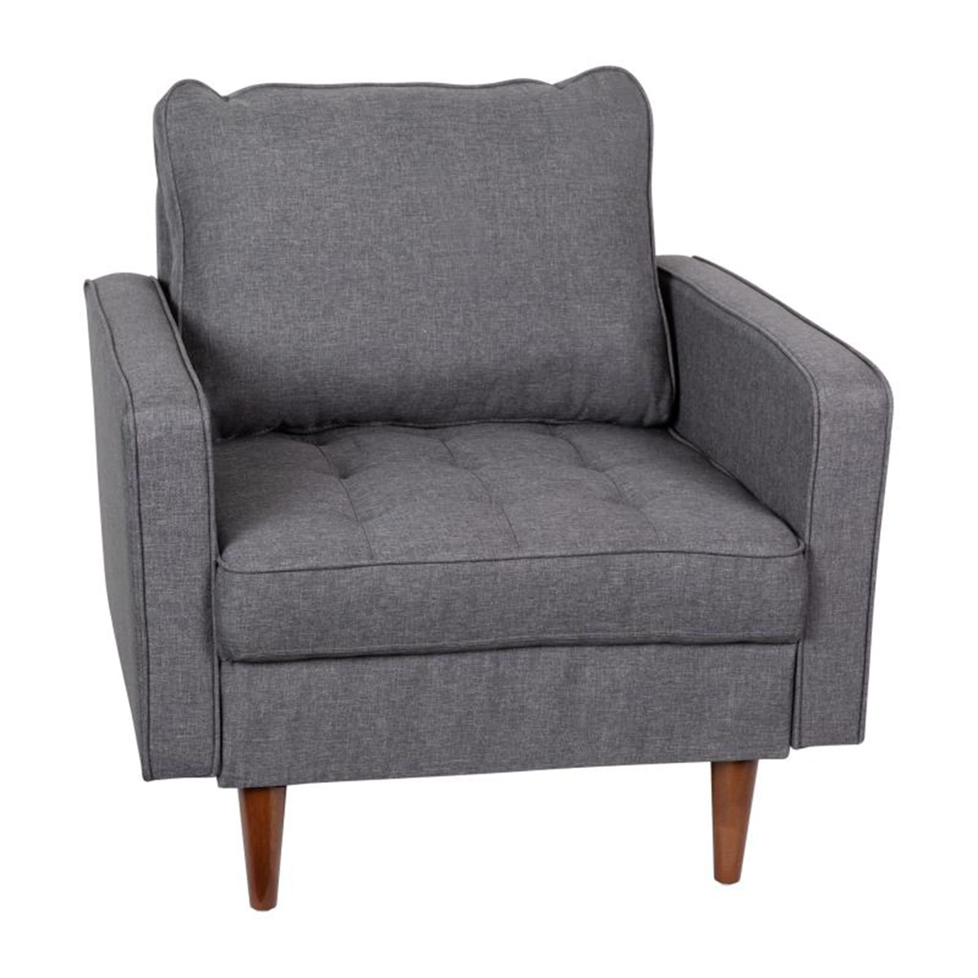 Flash Furniture Hudson Commercial Mid-Century Modern Chair - Dark Gray Faux Linen Upholstery - Buttonless Tufted Seat - Solid Wood Legs