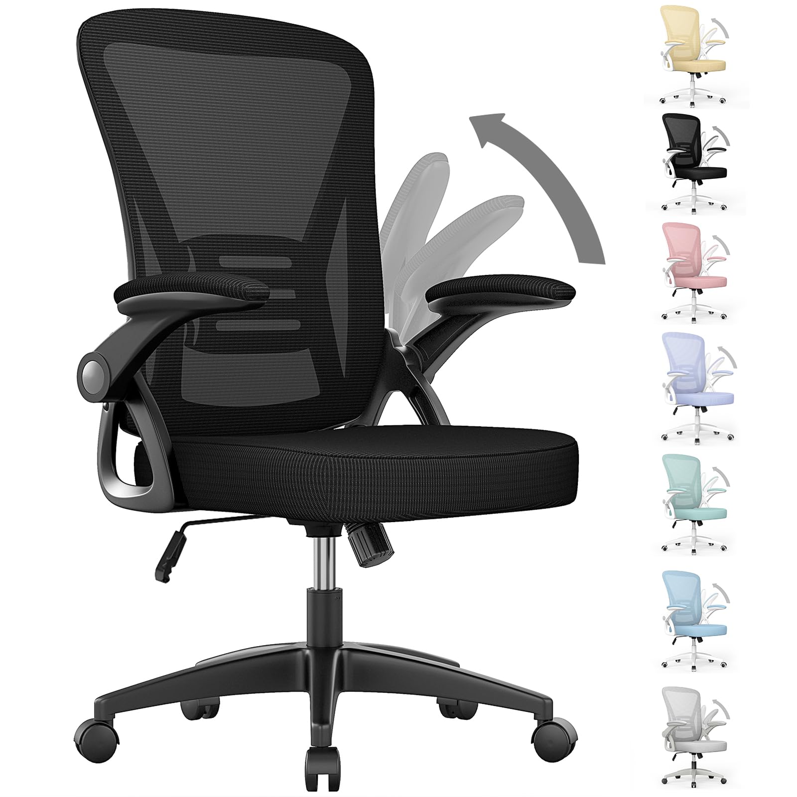 Naspaluro Ergonomic Office Chair, Mid Back Desk Chair With Adjustable Height, Swivel Chair With Flip-Up Arms And Lumbar Support,
