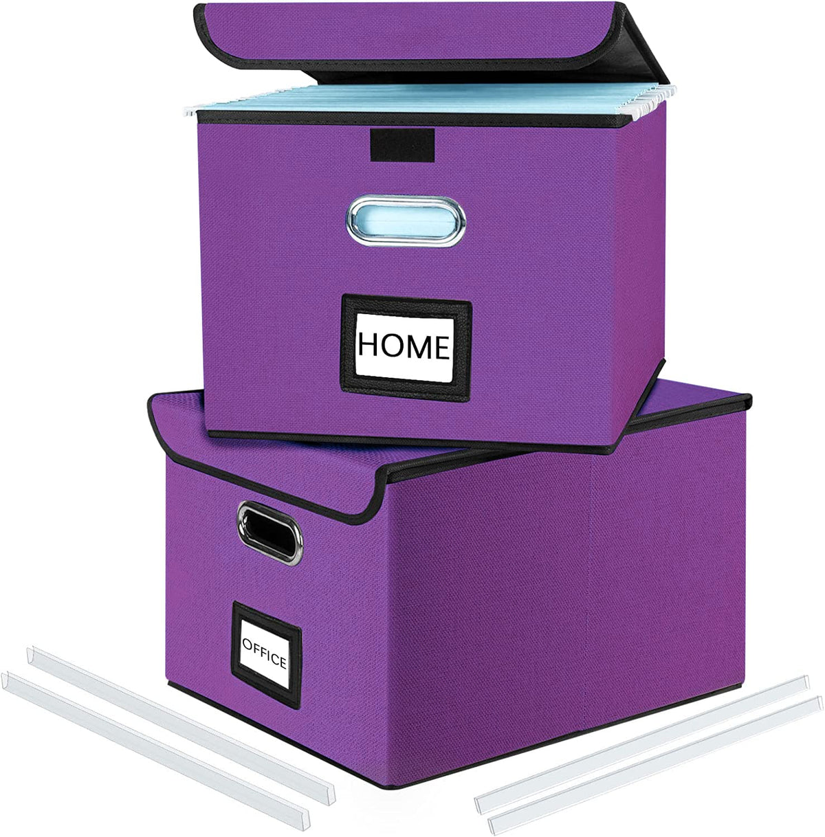 Huolewa Upgraded File Organizer Boxes With Lids, Linen Hanging Filing & Storage Boxes With Plastic Slides For Office/Decor/Hom,