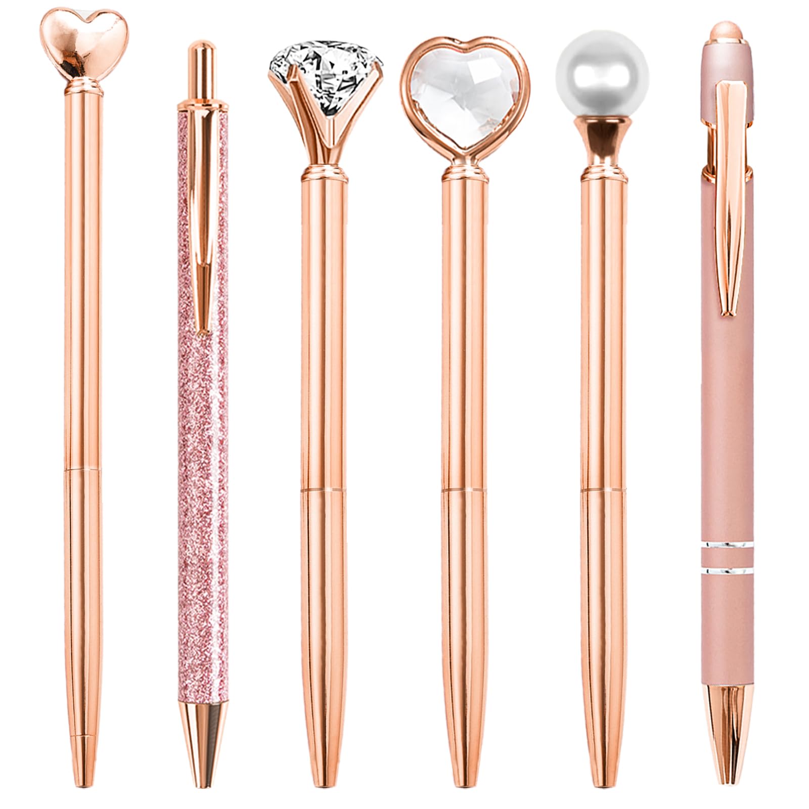 Yoxmjdb Cute Pens For Women, 6 Pcs Rose Gold Pens Metal Ballpoint Pens Bulk, 1.0Mm Medium Point Black Ink Pens, Office And Schoo