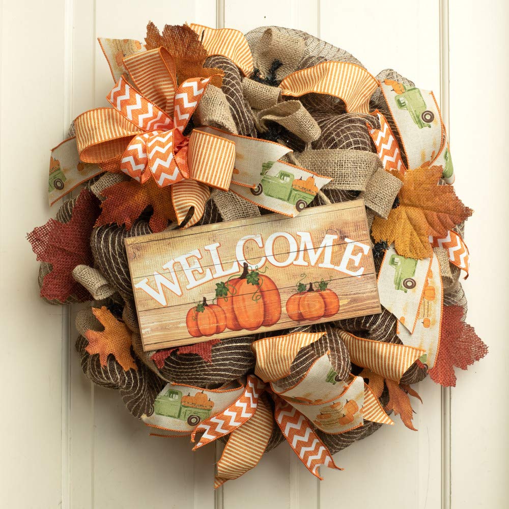 Rustic Pumpkins Thanksgiving Welcome Sign - 12.5' X 6', Fall Decor, Halloween, Front Door Decor, Autumn Wreath Decoration, Hom